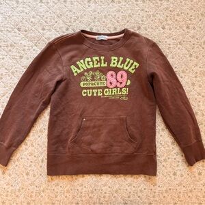Vintage Angel Blue brown crewneck sweatshirt with graphic text